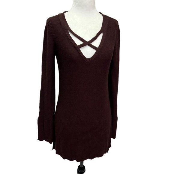 Free People Criss-Cross Tunic Sweater in Brown Wine Size Small - Picture 6 of 13